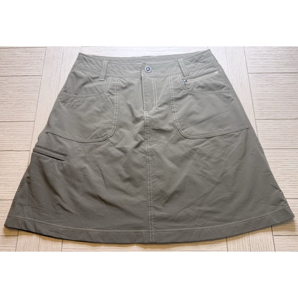 Kuhl Women's Khaki Cargo Hiking Mini Skirt Outdoor Nature Gorpcore Sz 4 Nylon
